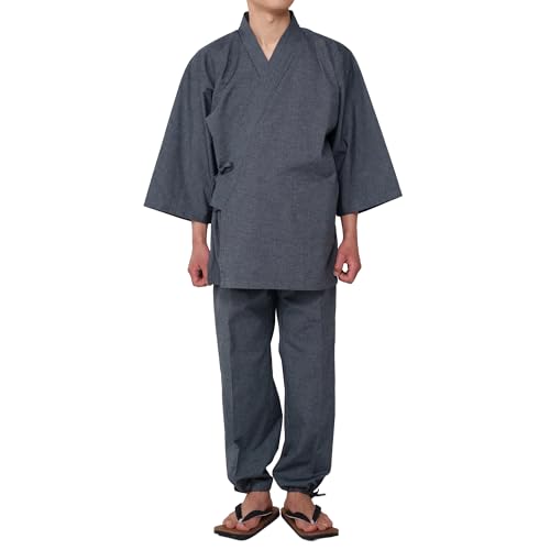 [GARAKU] 作務衣 メンズ 日本製 久留米織 綿100% 通年 男性用 部屋着 ルームウェア 和服 上下セット 和装 父の日 ギフト (グレー, L)の商品画像（Amazon）