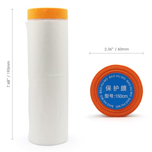 Image of Pre-Taped Masking Film Protection Covering with Adhesive Tape for Automotive Covering Paint Masking or Home (4.92 * 31.17Ft, Transparent)