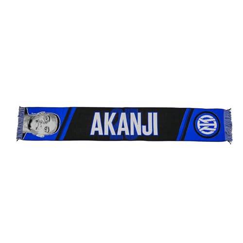 100% Acrilico Inter, Sciarpa Jacquard dedicata al giocatore Manuel Akanji, 100% Acrilico, Nero/Blu/Bianco, 135x22cm