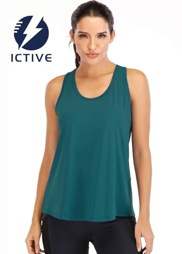 Image of ICTIVE Workout Tops for Women Loose Fit Racerback Mesh Backless Muscle Tank Running Shirts