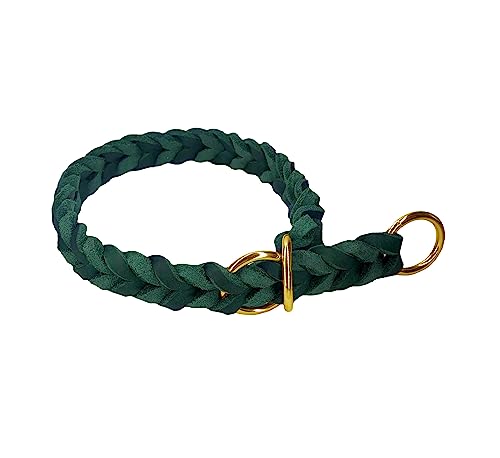 Hundehalsband Fettleder/Halsband ZugStopp Messing/kleine Hunde & große Hunde / 15mm / 20mm / 25mm / XXS - XL (40 Breite: 20mm, Tannengrün)