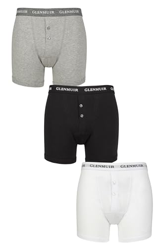 GLENMUIR Herren 3er Pack William Boxershorts aus Baumwolle – Mit Knopfleiste, Weiche & Atmungsaktive Unterwäsche im Klassischen Stil, Bequemer Sitz, Größen S–XL Sortiert M