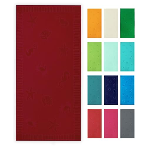 ZOLLNER Strandtuch - hautfreundliches und saugstarkes Handtuch in 100x200 cm - waschbar bis 60°C - Baumwolle in weiß - eingewebte Meerestiermotive - Oeko Tex® Zertifiziert
