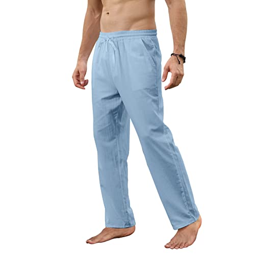 MorwenVeo Men's Linen Pants Casual Long Pants - Loose Lightweight Drawstring Yoga Beach Trousers Casual Trousers - 6 Colors