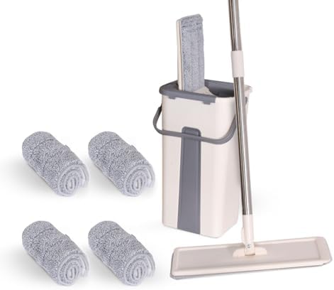 Humlin Bucket Set Floor Mop Reusable Pack of Microfibre Flat Mop With 4 ...