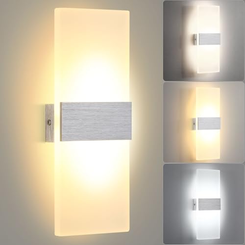 Lightsjoy 12W Applique da Parete Interno 3 Temperatura Colore Lampada da Parete LED Up Down Illuminazione da Parete per Camera da Letto Corridoio Soggiorno Scala 3000k / 4500k / 6000k