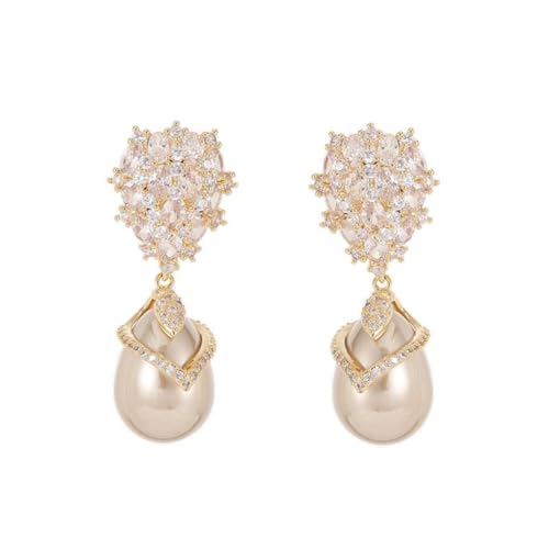 Boucles d'oreilles perle rétro style français en argent S925 et zircon