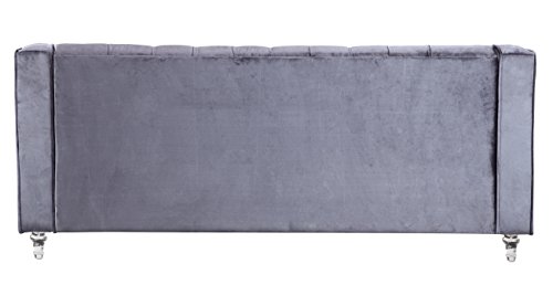 Iconic Home Dylan Velvet Modern Contemporary Button Tufted With Silver Nailhead Trim Round Acrylic Feet Sofa, Grey #TOP2