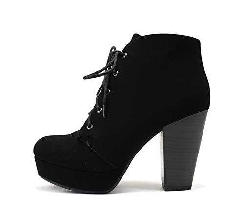Soda AGENDA ~ Women Platform Round Toe High Block Heel Lace-up Fashion Ankle Boot w/Side Zipper