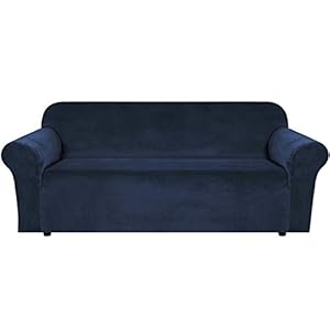 Thick Velvet Stretch Sofa Covers 3 Seater Couch Covers for Living Room Sofa Slipcovers Furniture Covers with Elastic Bottom, Soft Thick Fabric Washable (Sofa 3 Seater, Navy) 72 inch -90 inch