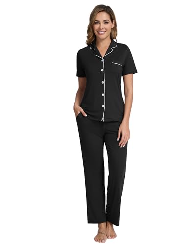 Image of Pajamas Set for Women Soft Knit Button Down Sleepwear 2 Piece Breathable Viscose from Bamboo Pjs S-XXL