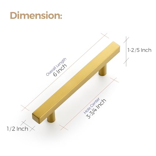 Image of Ravinte 10 Pack 3-3 /4 Inch Cabinet Pulls Gold Sqaure Kitchen Cabinet Handles Gold Cabinet Hardware Stainless Steel Drawer Pulls 6 Inch Overall Length with Mounting Template