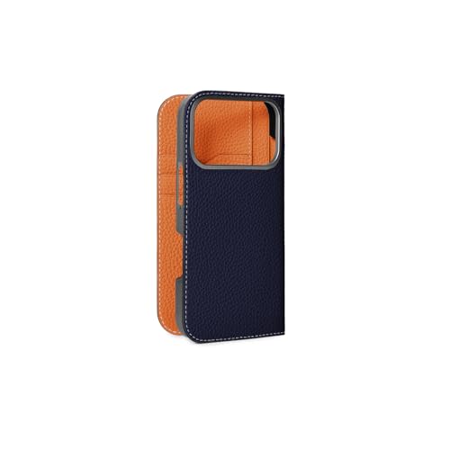 【ボナベンチュラ】 (for iPhone 17 Pro) ダイアリーケース シュリンクレザー [ネイビー × オレンジ] スマホケース MagSafe対応 ヨーロッパ最高級レザー 本革 プレゼント BODT17P-NAOR（Amazon）