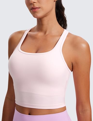 Image of CRZ YOGA Butterluxe Racerback Crop Tank Tops | Light Support, Removable Pads, Yoga, Extremely Soft, Scoop Neck, Longline Sports Bras for Women