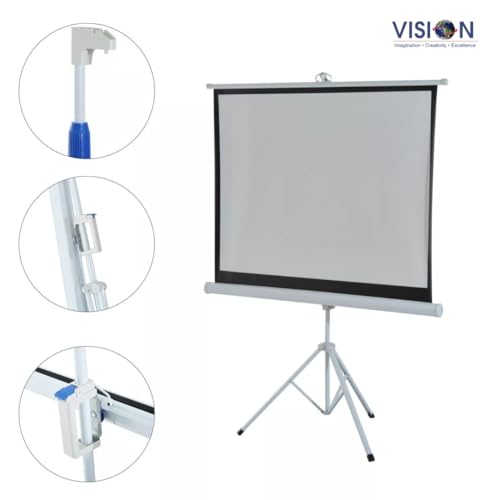 Image of Vision 120 Inch (8x6 Ft) Tripod Projector Screen | Large Portable Foldable Screen | Full HD, 4K, 3D & 1080p Compatible | Adjustable Height, Anti-Glare Matte White Fabric for Home, Office & Outdoor Use