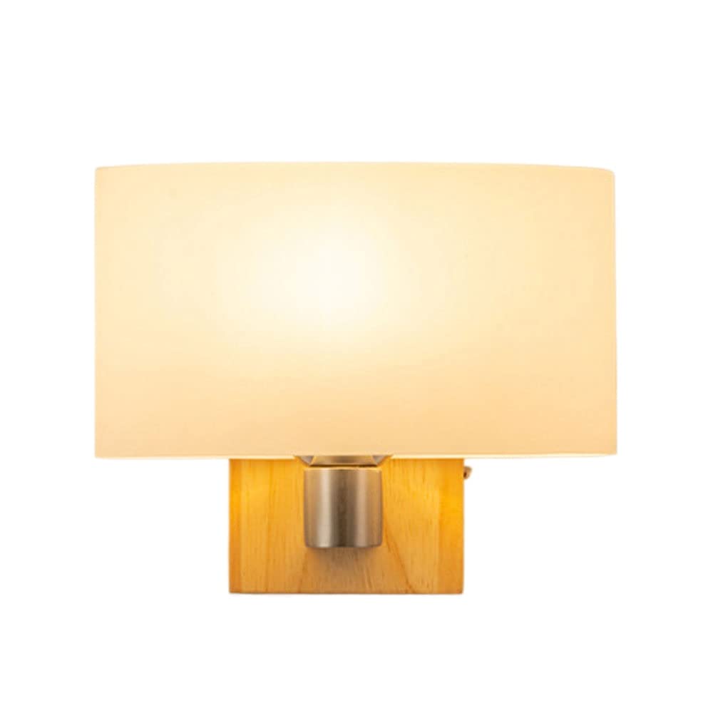 KBUUKYYXouy E27 Base Wood Bedroom Bedside Wall Sconce,Modern Simple Wall Lamp Glass Shade Indoor Wall Mount Sconce Fixture for Corridor Balcony Aisle Gift Wall Lantern