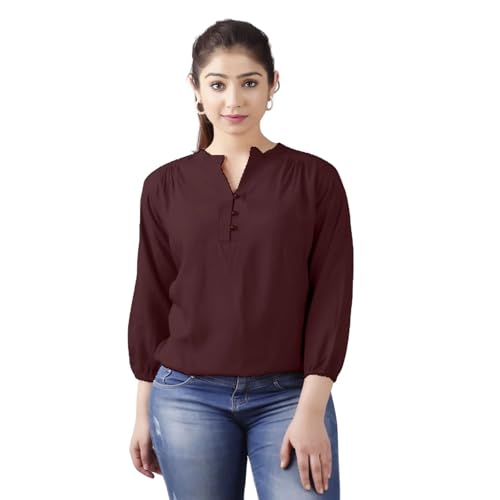 Image of Himanshi Enterprises Women's 3 /4 Sleeves Mandarin Nack Rayon Casual Solid Short Kurti