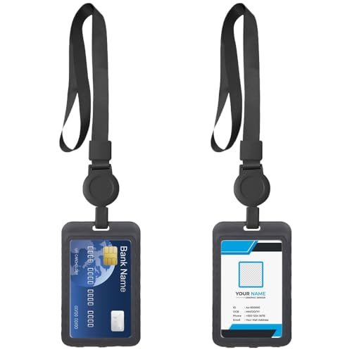 ASISUN 2pcs Porte Badge Tour de Cou, Porte Carte cou Rétractable avec Lanière, pour personnel de bureau Protege Carte pour Cartes D'identité de Bureau,...