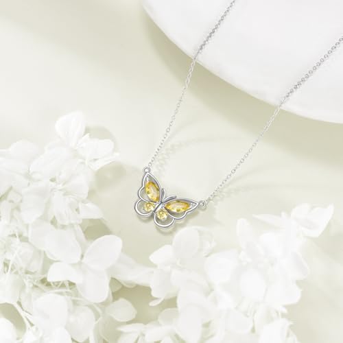 Butterfly Necklace for Women 925 Sterling Silver Crystal Butterfly Pendant Birthstone Amethyst Jewelry Gift4