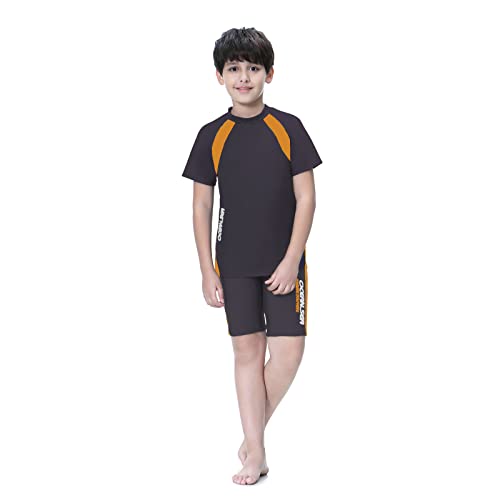 Image of Boys Swimsuits UPF50+UV Swimwear Set Two Piece Rash Guard with Hat for Kids 4-14 Years