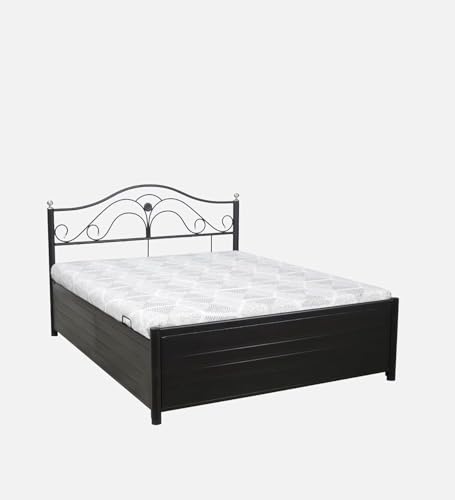 Image of Damron Single Size Metal Bed Palang with Storage - Durable Steel Frame, Space-Saving Design, Stylish and Functional Bedroom Solution with Under-Bed Storage for Easy Organization(Aiden)