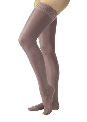 Women's Ultrasheer 30-40 mmHg Thigh High Extra Firm Support Sock with Lace Silicone Top Band Size: Large, Color: Anthracite