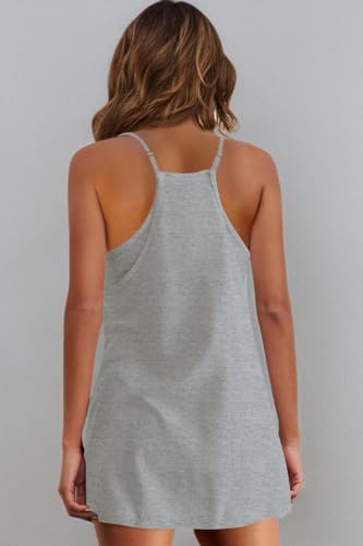 Image of Panadila Womens Summer Sleeveless Mini Dress V Neck Spaghetti Strap Sundress Athletic Short Dress with Pockets