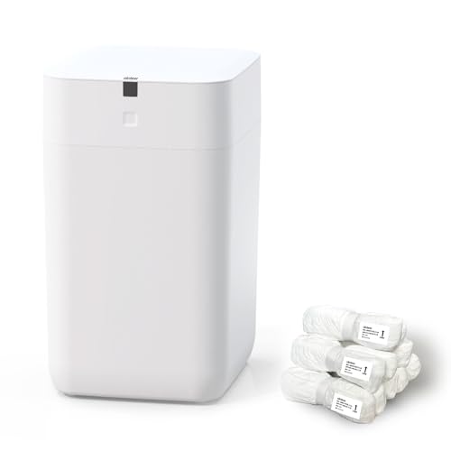Airdeer 全自動ゴミ箱 自動梱包 自動開閉 15L 電動ゴミ箱 センサー付き 生ゴミ キッチン オムツ 猫砂 日本語音声ガイド機能 ホワイト(本体セット+補充用袋リング6個)