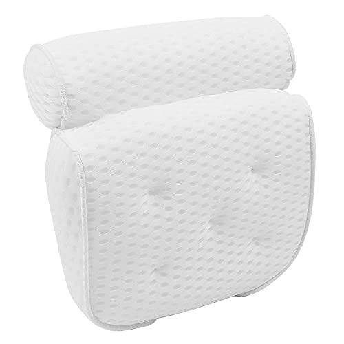 Bath Pillow, Bathtub Spa Pillow with 4D Air Mesh and 7 Non-slip Suction Cups, Bathtub Cushion for Neck, Head, Back, Shoulder, Soft and Comfortable Pillow fits All Bathtub, Hot Tub and Home Spa (White)