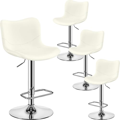 Yaheetech Lot de 4 tabourets de Bar en Similicuir sans accoudoirs Chaises pivotantes avec Dossier Repose-Pieds Hauteur réglable Blanc