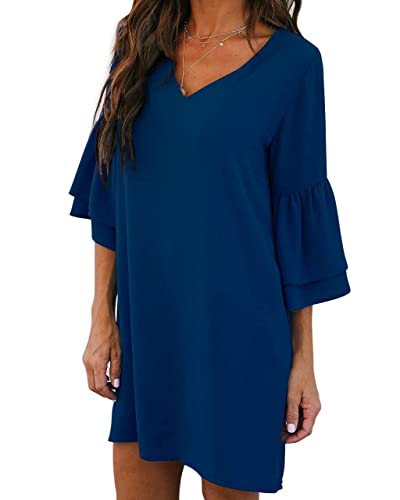 Belongsci Women's 2023 Summer Dress Sweet & Cute V-Neck Bell Sleeve Shift Dress Mini Dress, Perfect For Wedding Or Graduation #TOP1