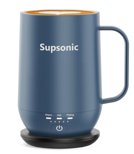 Supsonic - 16oz Self Heating Coffee Mug, Smart Heated Coffee Mug Faster Direct-Contact Heating Up to 149°F, Coffee Mug Warmer Set with Auto Shut-Off - Gifts for Men Women | S2