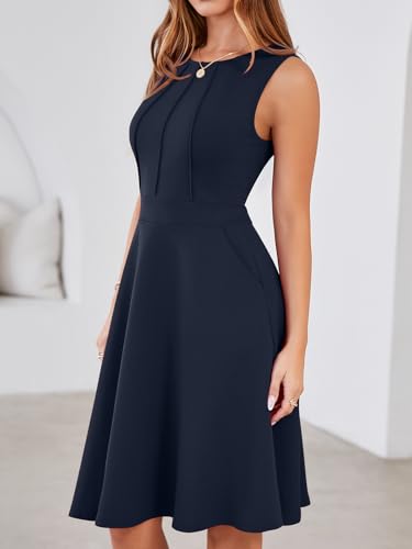 YATHON Fit and Flare Cocktail Dress A-Line Pleated Knee Length Stretchy Semi Formal Dresses for Women with Pockets4