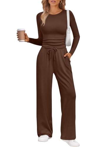 LILLUSORY Lounge Sets for Women Two 2 Piece matching Loungewear Sets Women Winter Clothing 2026 Fall Fashion Travel Airport Outfits Sweatsuits Casual Cute Clothes Cocoa S