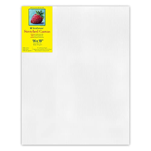 Strathmore 300 Series Stretched Canvas, Traditional Profile, 14x18 inches - Artist Canvas for Oil, Acrylic, Pouring & Mixed Media - 100% Cotton, Triple Primed,White