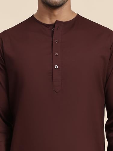 Image of Men's Pure Cotton Solid Kurta Pajama Set Round Neck Casual Yoga Dress