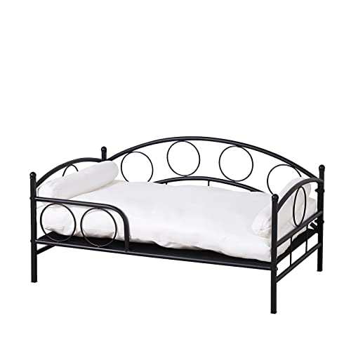 Pet Bed Couch, Dog Bed With Black Metal Frame And Detached White Thick Cushion For Medium Dog Summer Using (Black) #TOP29