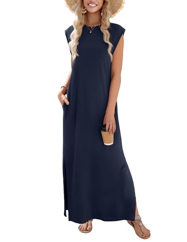 Image of Zeagoo Summer Dresses for Women 2026 Long Maxi Sundresses Loose Split Wrinkle-Free Beach Travel Vacation Clothes