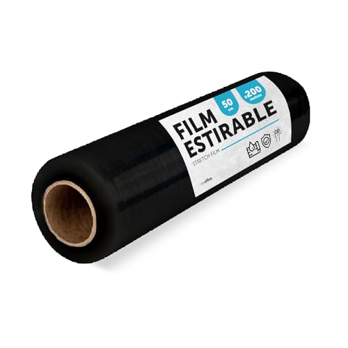 Film para Embalar, Plástico Cubretodo, Film color Negro para Embalaje de Cajas de Mudanzas, Proteger Muebles y Envíos, Medidas 50 cm x 200 m estirables · m-office (Negro, 1 ud)