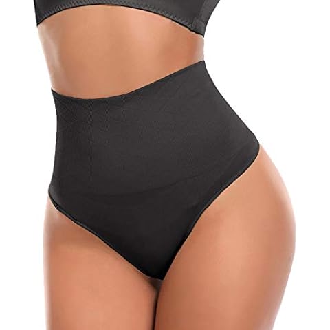 SLIMBELLE Thong Tummy Control Panties Knickers Underwear Body Shaper Shapewear Seamless Butt Lifter High Waist Briefs Underpants for Women, Black Thong, S/UK 8 Cover