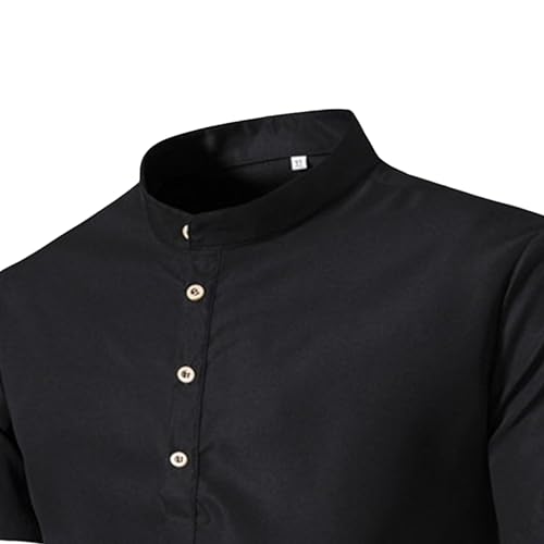 Men Solid Stand Collar Casual Shirt Short Sleeve Business Work Shirts Summer Casual Streetwear Pullover Tops3