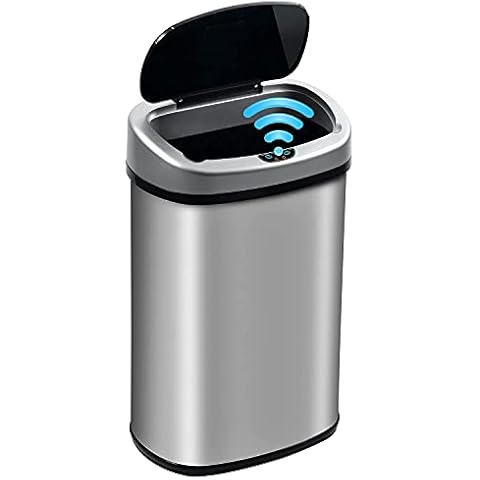 Bigacc 13 Gallon Touch-Free Automatic Stainless-Steel Trash Can Garbage Can Metal Trash Bin with Lid for Kitchen Living Room Office Bathroom, Electronic Motion Sensor Automatic Closure & Opening Cover
