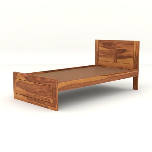 Image of Solid Sheesham Wooden Bed 6X4 Bed Single Bed Without Storage for Bedroom - Single Cot Wooden BedSingle Size for Living Room Guest Room - 12 Month Warranty (Noah Honey)