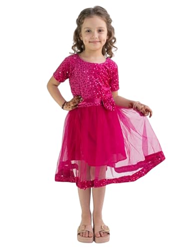 Image of Charming Girls' Kids Velvet & Net Frock with Knee-Length Short Sleeve A-line Round Neck Fit and Flare and Back Zipper Closure|Kids Dress for Baby Girls Birthday Outfit
