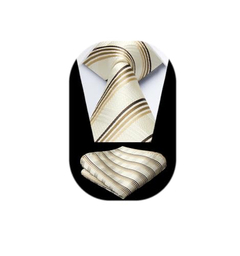 Image of HISDERN Ties for Men Plaid Checkered Tie with Pocket Square Woven Business Formal Necktie Handkerchief Set Wedding Party