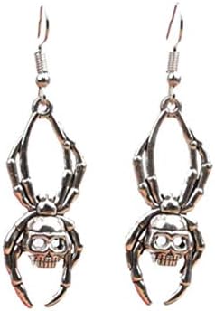 Spider Earrings, Skull Spider Design Dangle Drop Earring Halloween Unisex Hoop Stud Earrings, Unique Gift and Souvenir(Sliver)