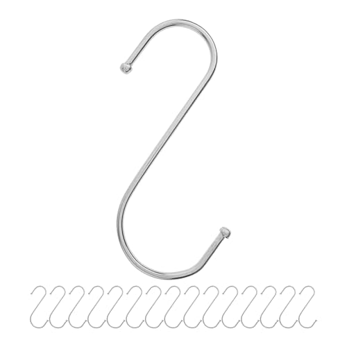 Ganchos S para colgar, 16 piezas, en plata, ganchos de metal para varillas de hasta Ø 42 mm, longitud 120 mm, Ganchos S para cocina, barra de colgar, garaje, olla, sartén, taza, ganchos para colgar