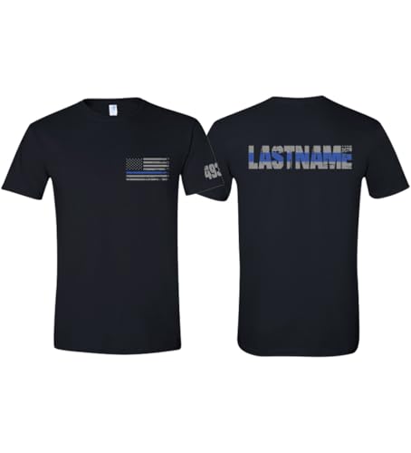 Custom Police Shirt with Badge Number and Last Name Thin Blue Line Police Officer Shirts for Men and Women