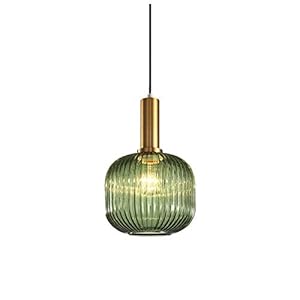 HJXDtech – Suspension Luminaire Industrielle Vintage en Verre Nervuré,Plafonnier avec fini en laiton poli Lustre,Suspension Lampe de Salle à Manger Cuisine Salon Chambre (Vert, 20CM)