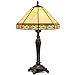 Table Lamp with Stained Glass Shade, Vintage Style Desk Lamp, Mid Century Modern Bedside Nightstand Decorative Lamps with Rocker Switch, Unique Accent Light for Bedroom Living Room Office (E26 Base)